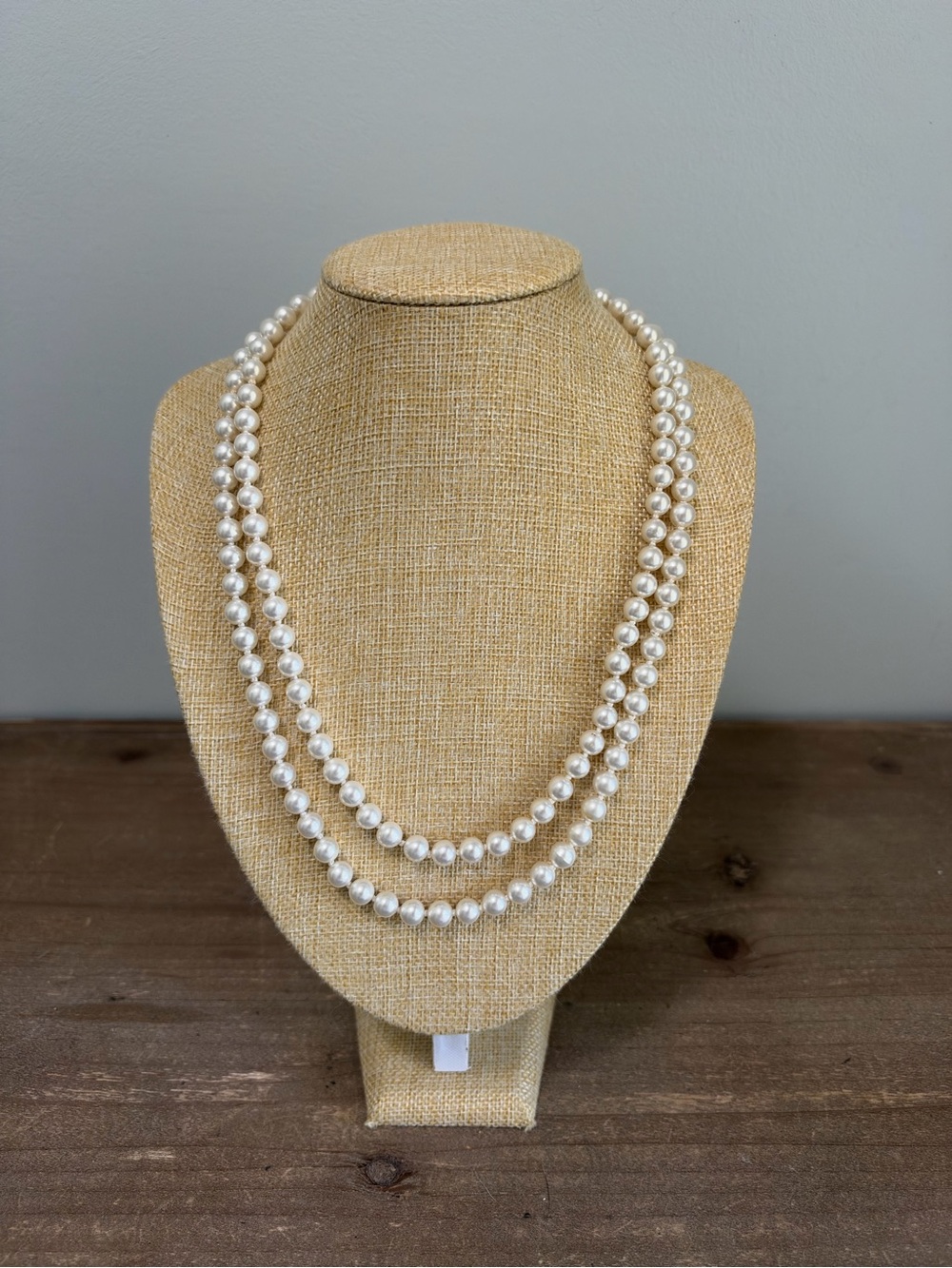 Double Strand Ivory Faux Pearl Necklace Hidden Pearl Clasp Classic